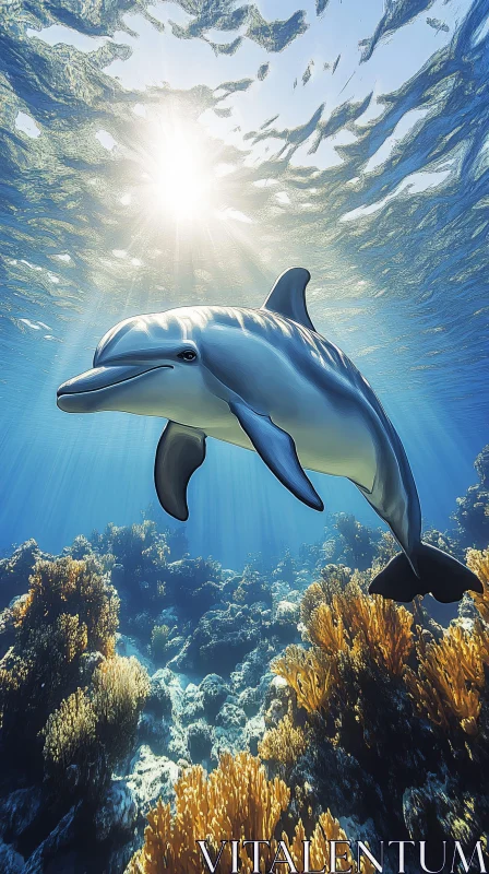 Underwater Dolphin in Ocean Light AI Image