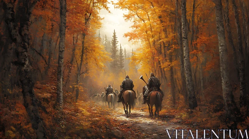 Autumnal Horseback Ride of Warriors AI Image