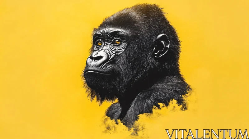 Gorilla Art on Vibrant Yellow AI Image