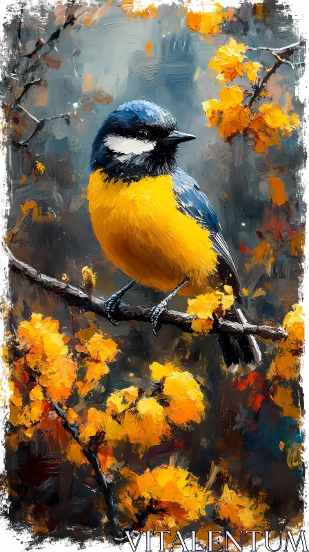 Bird with Yellow Blossoms Art AI Image