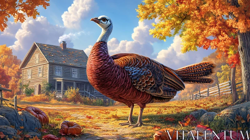 Thanksgiving Turkey in Fall Scenery AI Image