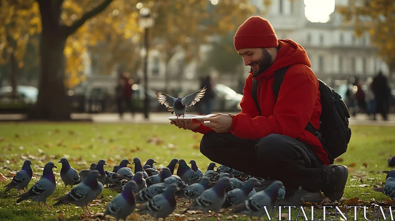 Pigeon Feeding in the Park AI Image