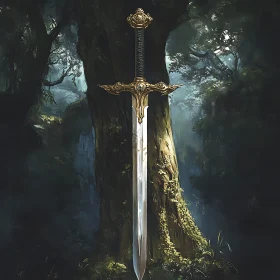 Golden Hilt Sword in the Woods