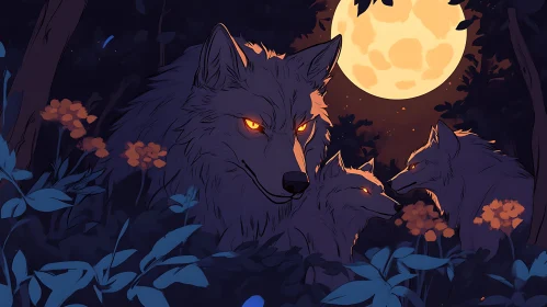 Moonlit Wolves in the Dark Forest