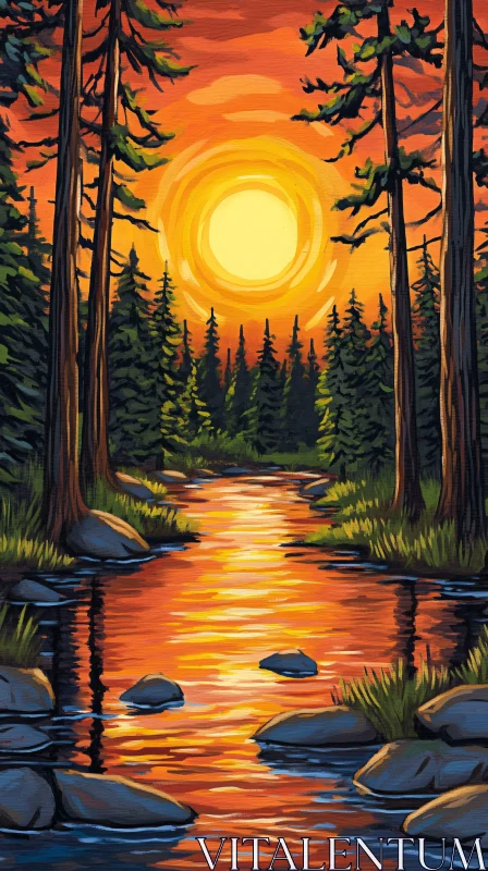 AI ART Golden Sunset in the Forest