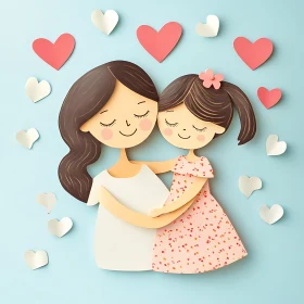 Loving Mother and Daughter Illustration