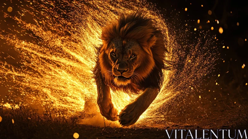 Lion in Fire AI Image