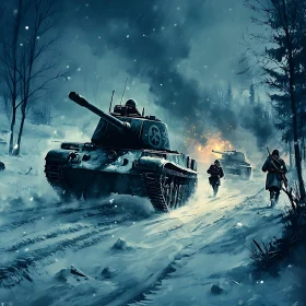 Military Tanks in Snowy Battle