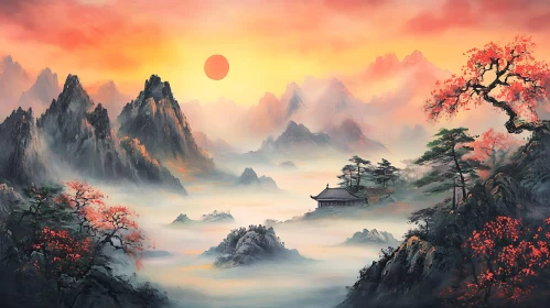 Misty Mountains and Sunrise Art