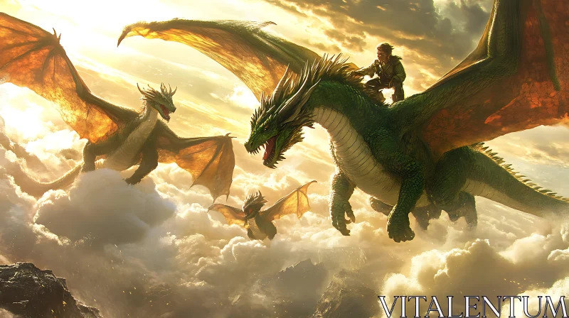 Fantasy Dragon Flight Above the Clouds AI Image