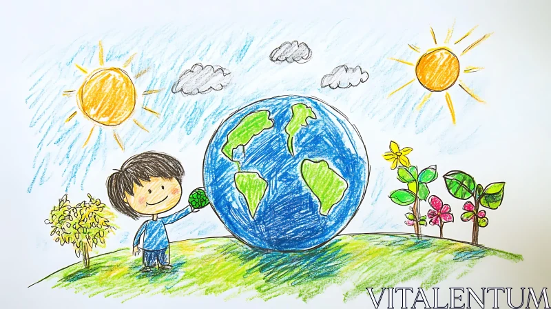 AI ART Whimsical Earth Drawing by a Child