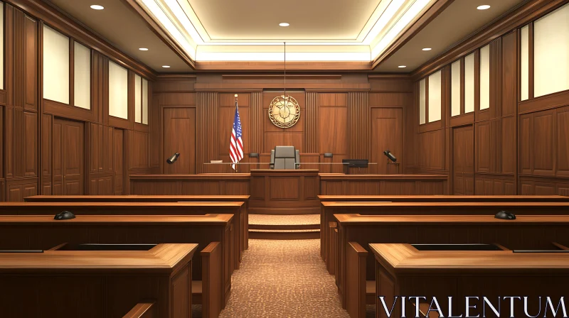 Classic Courtroom Interior with Wooden Details AI Image