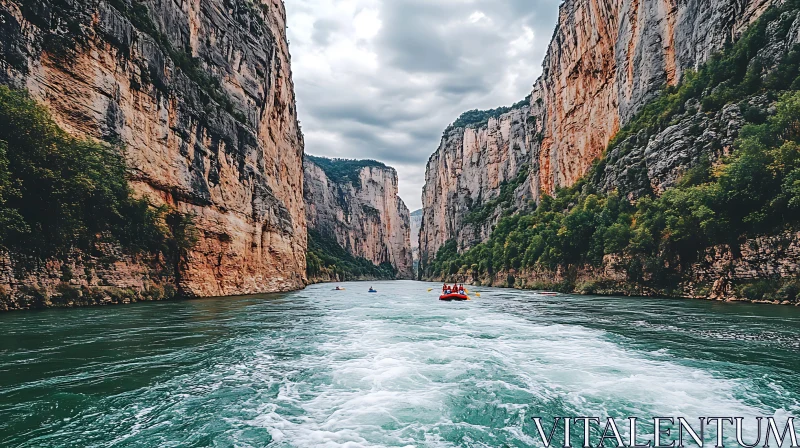 Majestic River Journey through Towering Cliffs AI Image