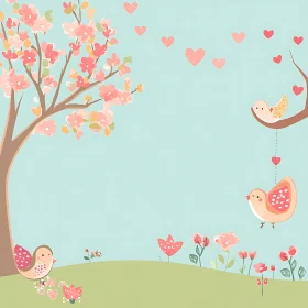 Whimsical Bird and Flower Illustration