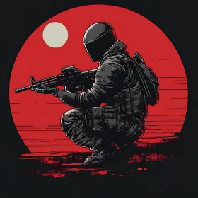 Tactical Warrior in Red Circle Graphic