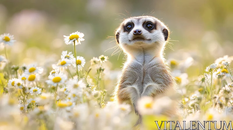 Meerkat in a Field of Daisies AI Image