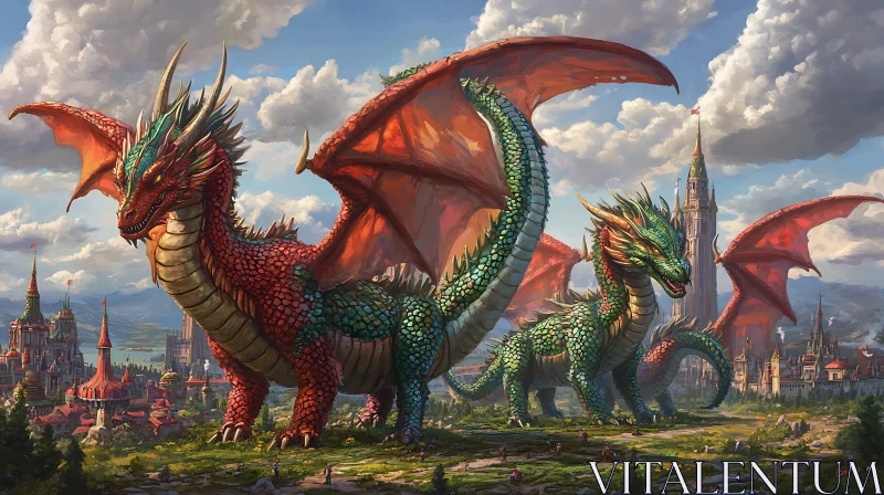 AI ART Dragons over Medieval Kingdom