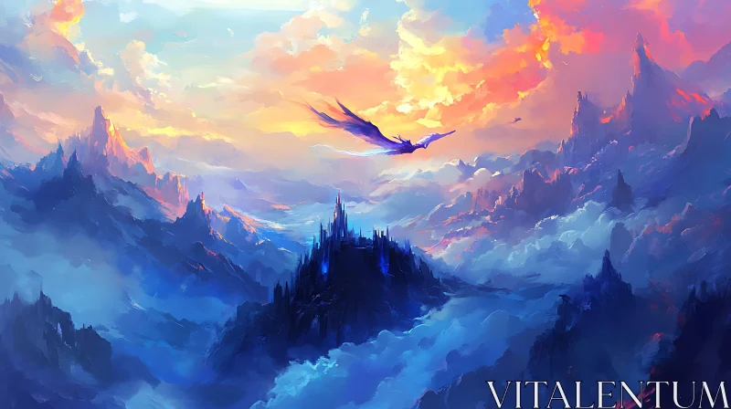 AI ART Fantasy Dragon Overlooking Majestic Castle