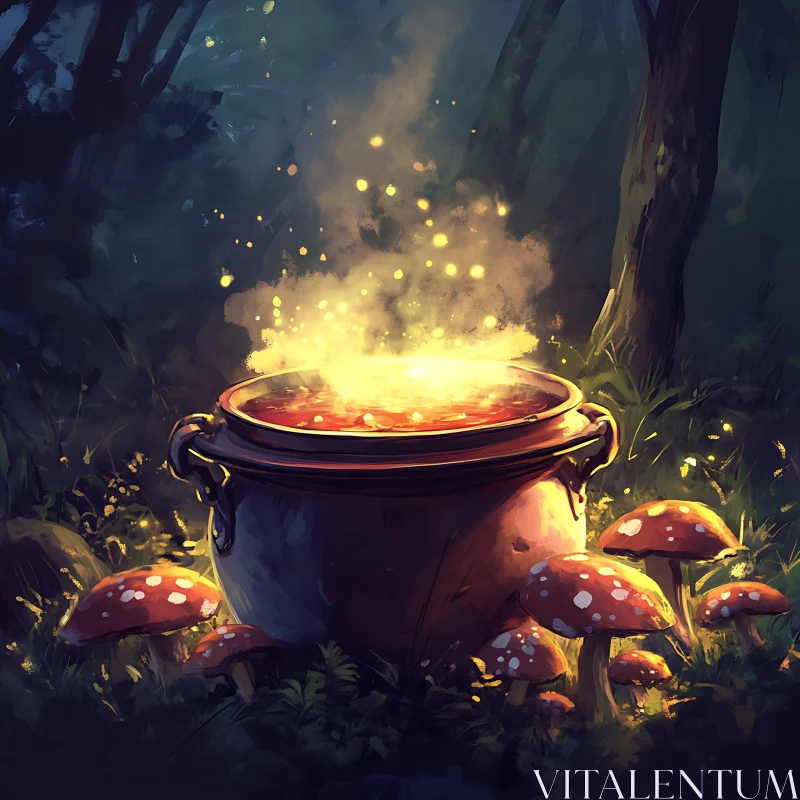 Forest Cauldron with Glowing Potion AI Image