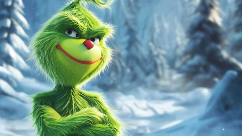 Green Character in Winter Wonderland