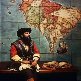 Vintage Man Contemplates South America Map