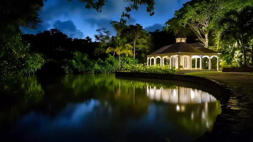 Illuminated Pavilion at Night