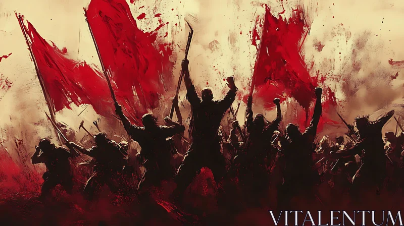 AI ART Silhouette of Revolutionaries with Red Flags