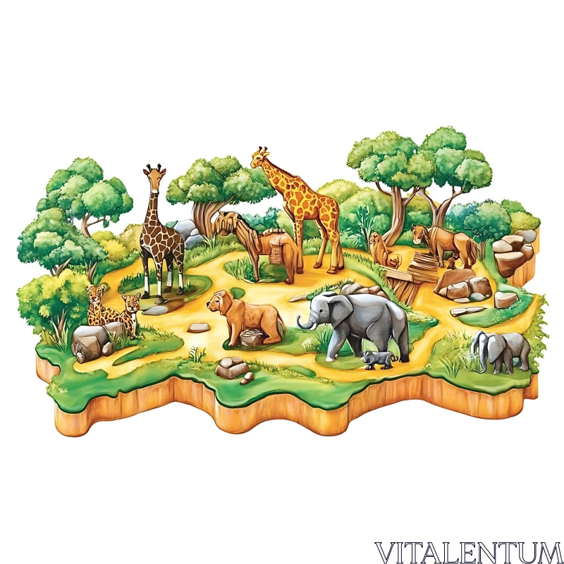 Jungle Animals Illustration AI Image