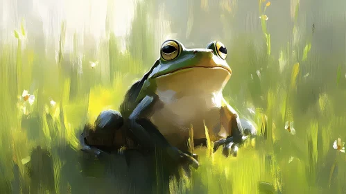 Frog Among Grass in Abstract Art