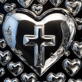 Reflective Heart and Cross Design