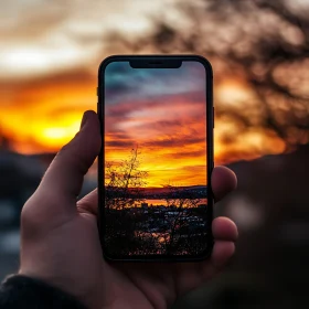 City Sunset on Smartphone Display