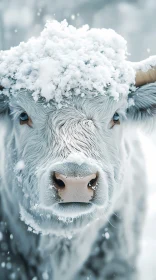 Snowy Cow in Winter Landscape