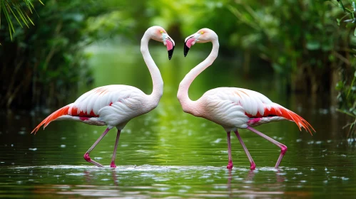 Flamingos Forming Heart in Water
