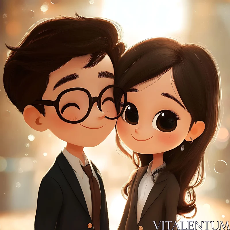 Whimsical Cartoon Couple in Formal Attire AI Image