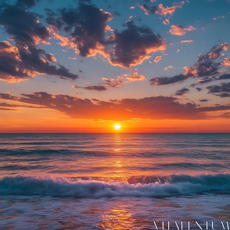AI ART Ocean Sunset with Clouds
