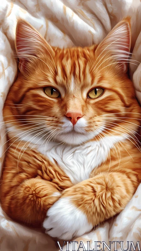 Snug Ginger Feline Portrait AI Image