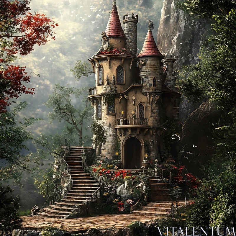 Fairytale Castle Surrounded by Nature AI Image