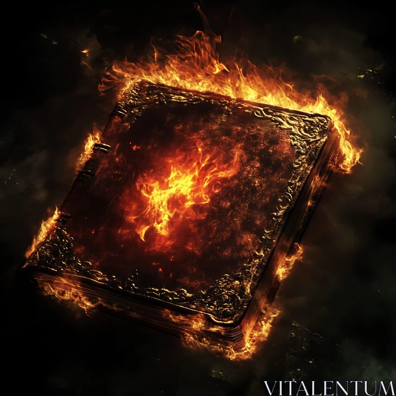 Inferno of Knowledge: The Burning Book AI Image