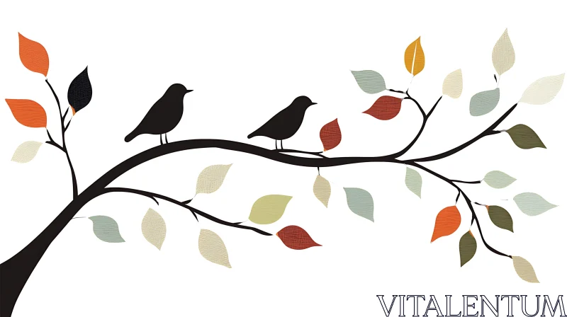 Silhouette Birds on Tree Branch AI Image