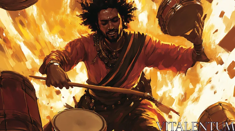 AI ART Rhythmic Passion: Drummer in Fiery Art