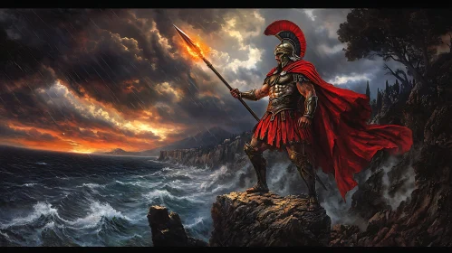 Warrior with Spear on Cliff