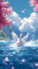 Tranquil Swan Amid Blossoms