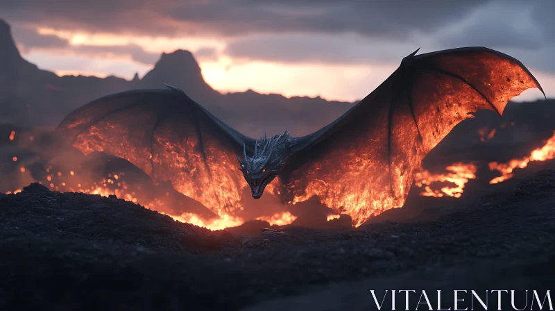 AI ART Dragon in Fiery Landscape