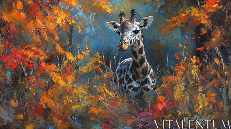 Autumn Forest Giraffe Art AI Image