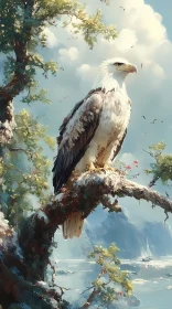 Eagle on Tree Branch in Nature