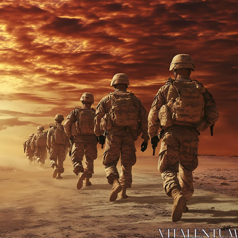 AI ART Soldiers Walking into the Sunset