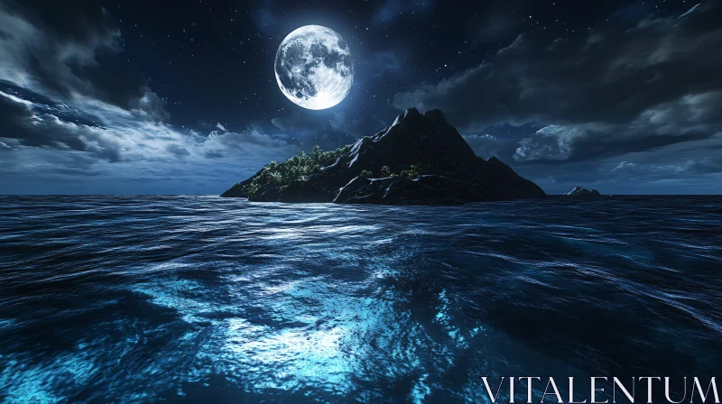 AI ART Full Moon Over an Ocean Island Landscape