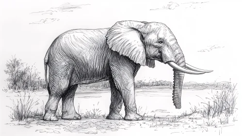 Elephant Sketch Near Water