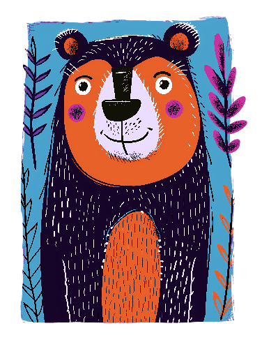 Cheerful Cartoon Bear Surrounded by Colorful Flora POD Design