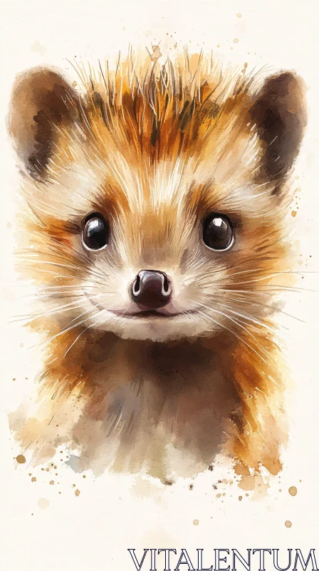 Charming Ferret in Watercolor AI Image